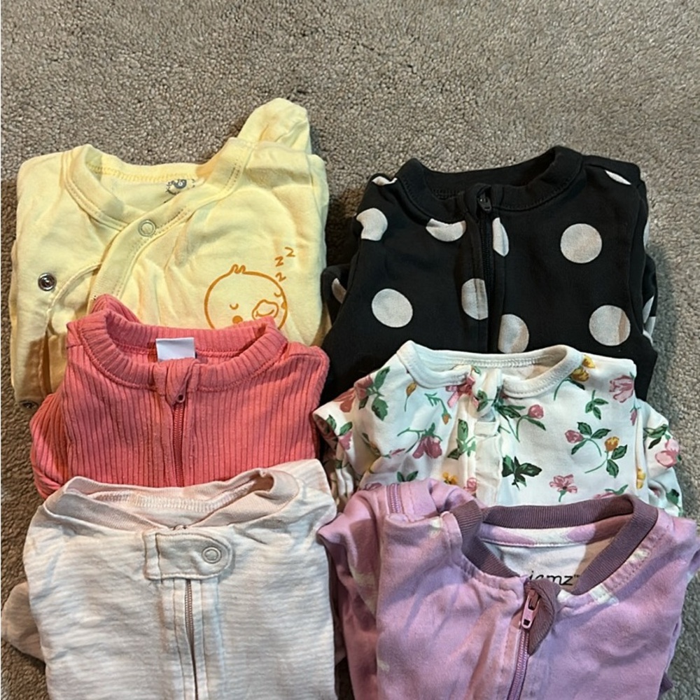 Mixed Baby Sleepers Bundle - Yellow, Black, Pink, Floral, Cream, Lavender